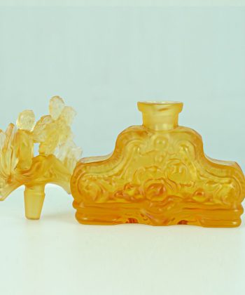 ART DECO Glass Flacon Orange Crystal Perfume Bottle 2