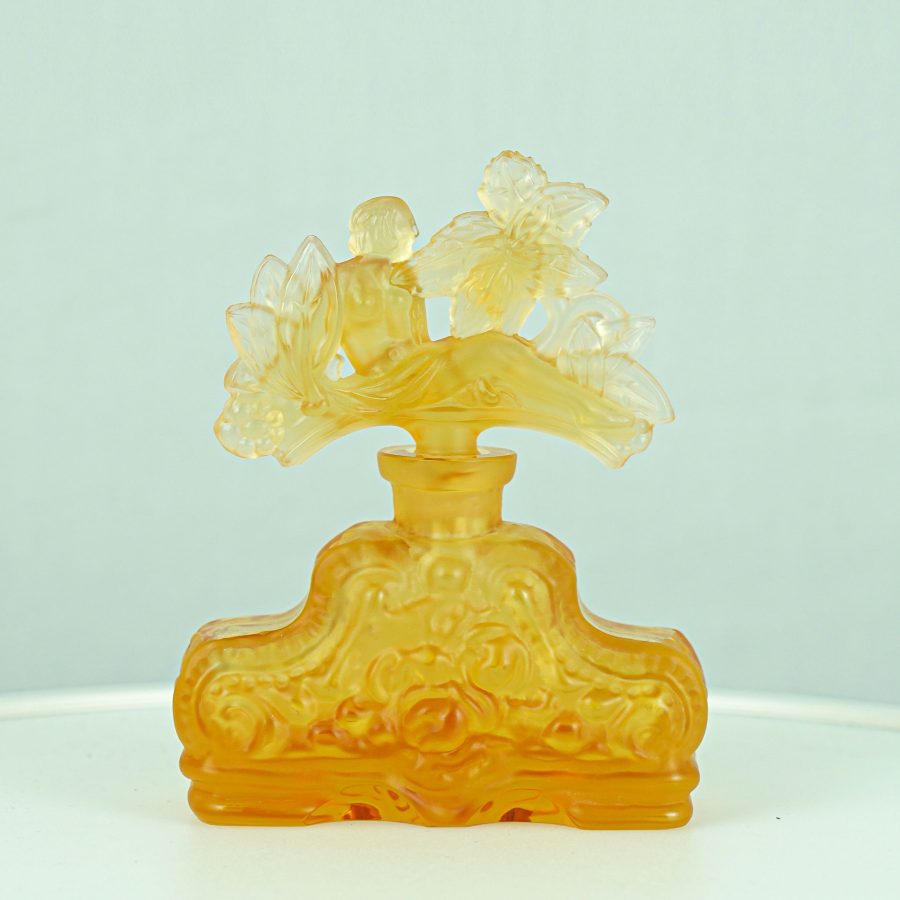 ART DECO Glass Flacon Orange Crystal Perfume Bottle