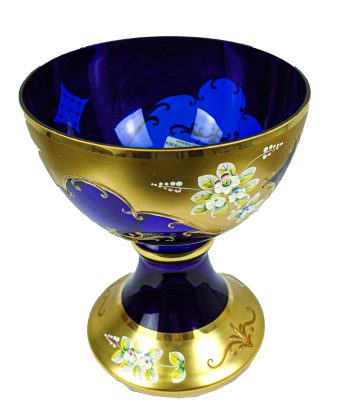 Blue Bohemian Crystal Footed Vase Bowl