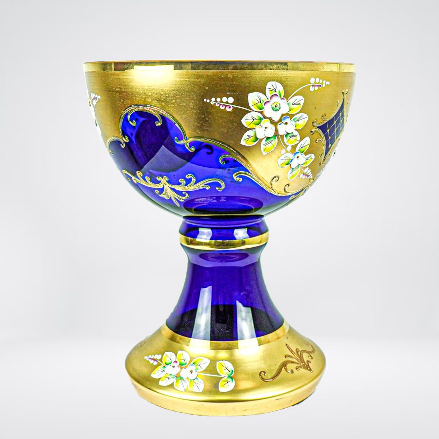 Blue Bohemian Crystal Footed Vase Bowl