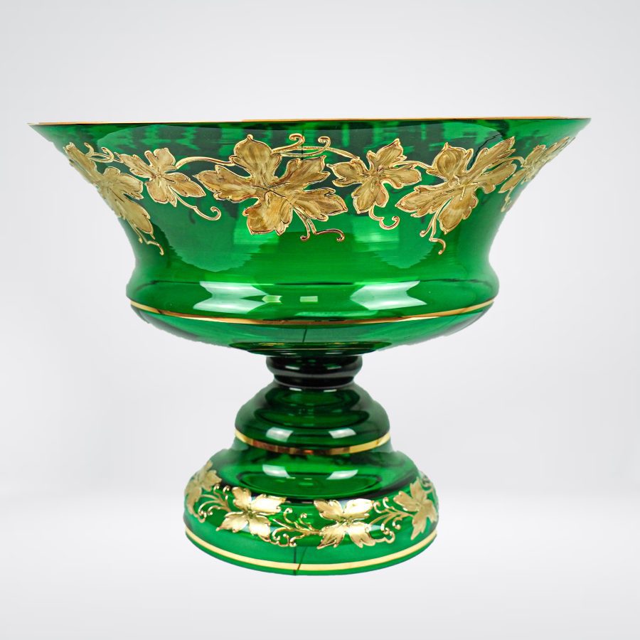 Green Bohemian crystal footed bowl
