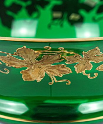 Green Bohemian crystal footed bowl