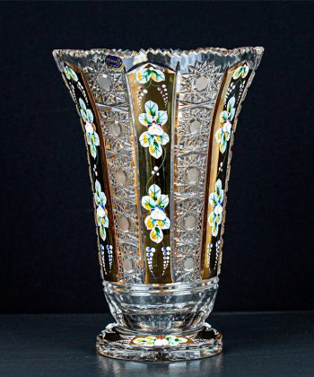 Handcut Crystal Vase Gold Design