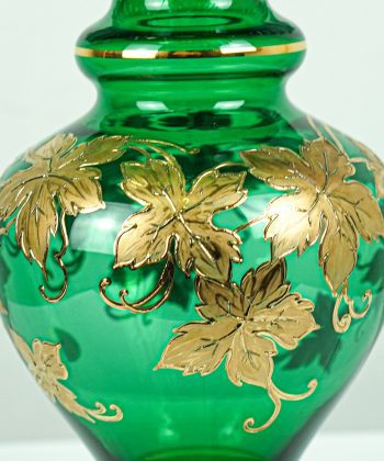 Vintage Green Czech Bohemian Floral Vase Closeup