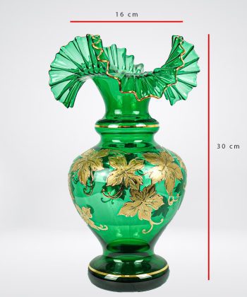 Vintage Green Czech Bohemian Floral Vase Dimentions